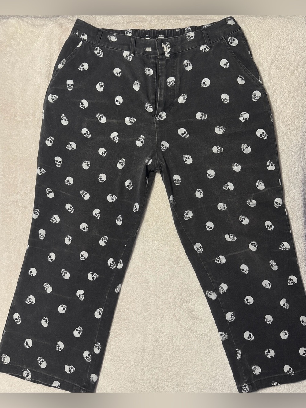 Vintage Hot Topic Skull Print Pants 2X Black Goth Punk Emo Y2K Stretch Faded